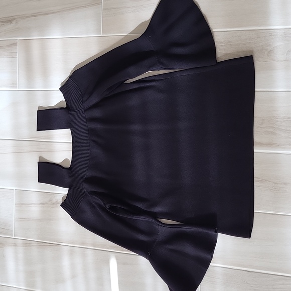 I.N.C International Black Off Shoulder Sweater Top Embroidered Strap Bell Sleeve - Picture 8 of 8